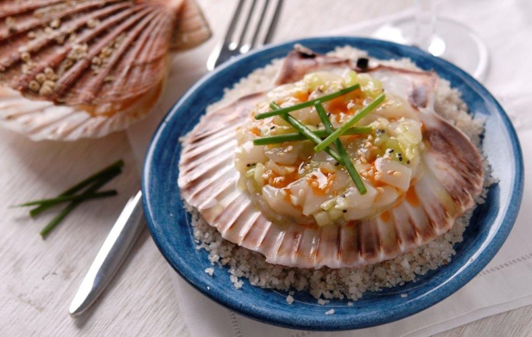 Scallop tartar with kiwi and lobster oil