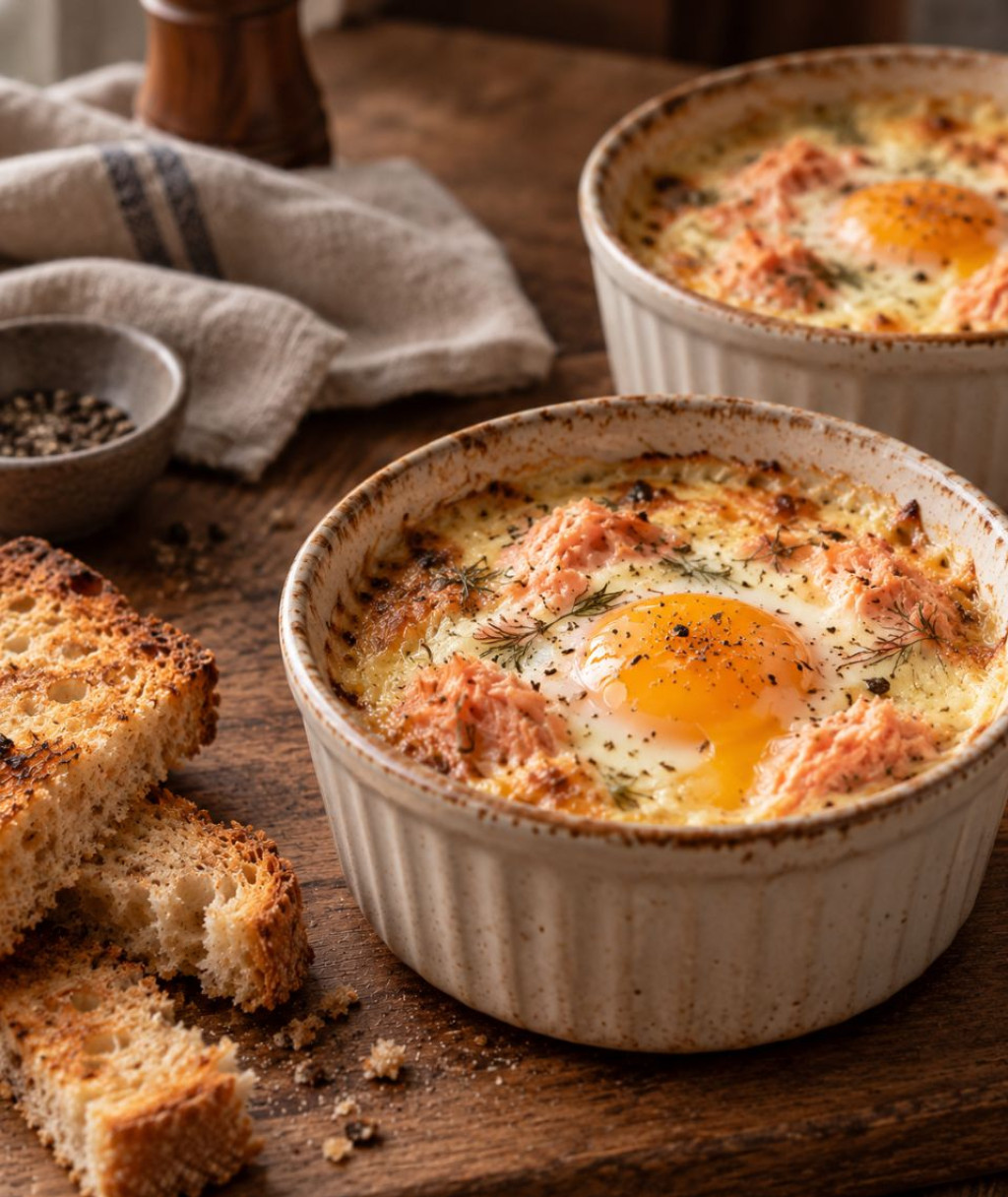 Baked eggs with salmon