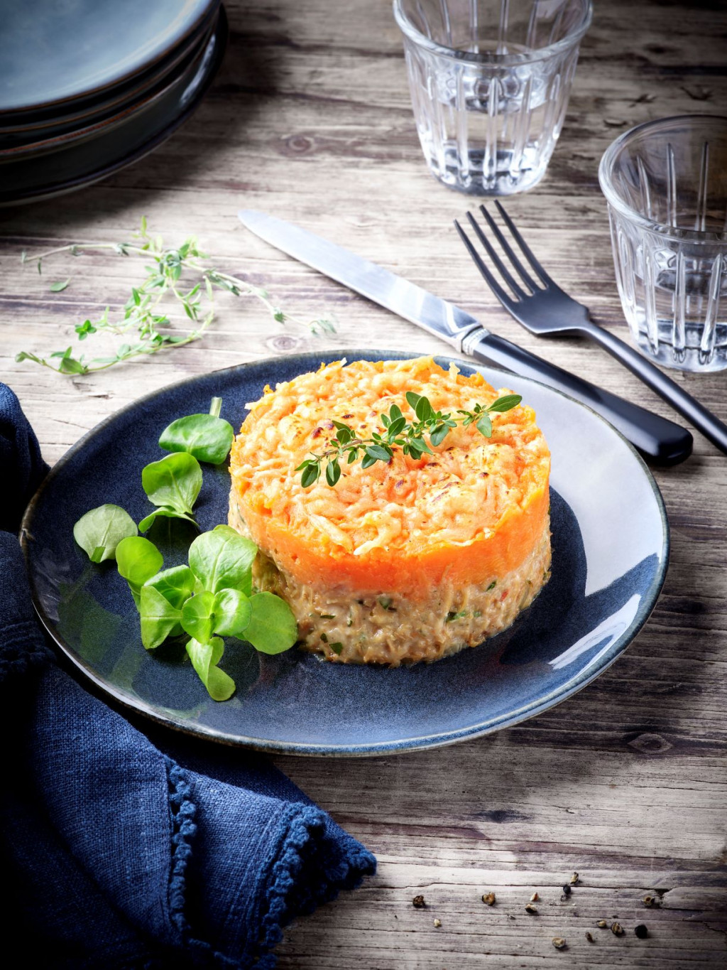 Sweet potato parmentier with scallop Rillettes à la Bretonne